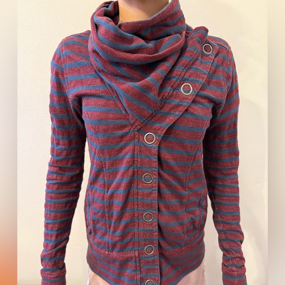Brooklyn Industries Red and Blue Striped Cowl Neck Sweater